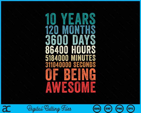 10 Years 120 Months Of Being Awesome 10th Birthday SVG PNG Files ...