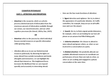 Cognitive Psychology Cp Unit 2 Lecture Notes: Attention & Perception ...