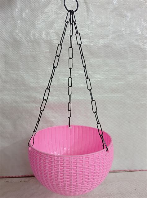 21 cm Baby-Pink Rattan Hanging Planter with Chain – ChhajedGarden.com