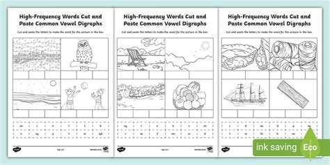 HFW Cut and Paste Worksheets Common Vowel Digraphs