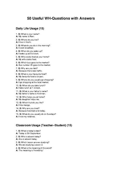 WH Questions for Daily Life Usage (15) - Studocu