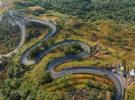 An aerial perspective showcases the intricate network of winding roads ...