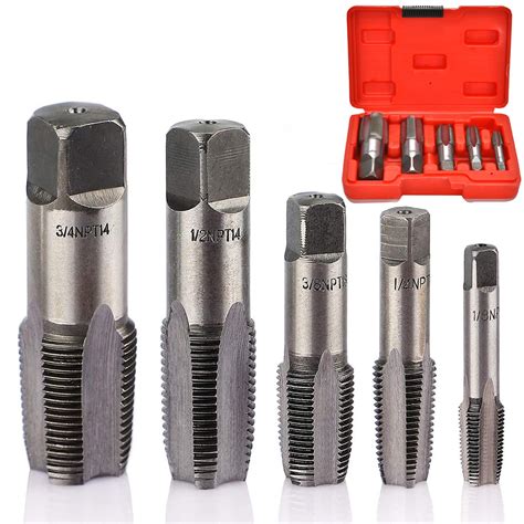 5 Piece NPT Thread Forming Taps, Pipe Taps Set, High-Speed Steel Drill ...