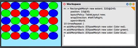 Example - aMorph addMorph: anotherMorph (no layout and TableLayout)
