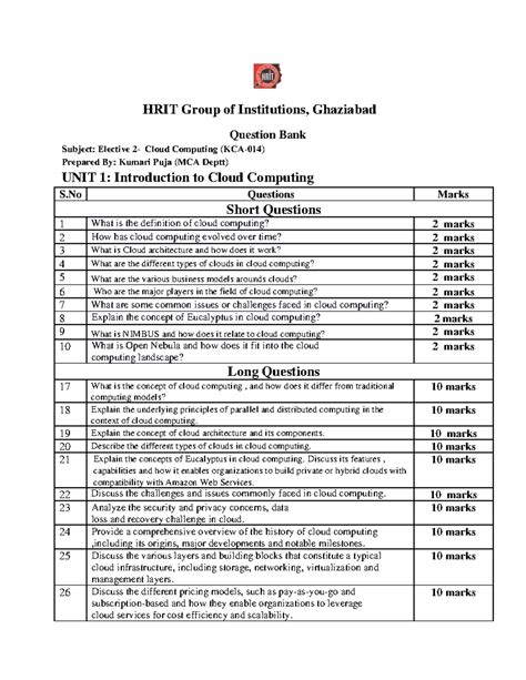 Question Bank Cloud Computing(KCA-014) - HRIT Group of Institutions ...