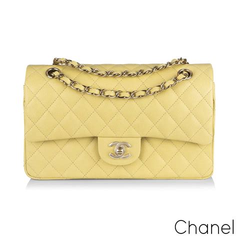 Chanel Yellow Caviar Medium Classic Double Flap Bag | Rich Diamonds