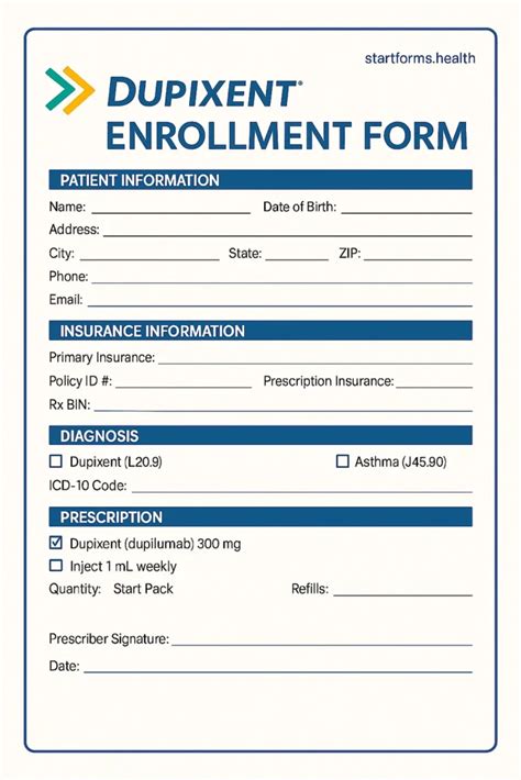 Dupixent Enrollment Form - Download PDF for MyWay Patient Program