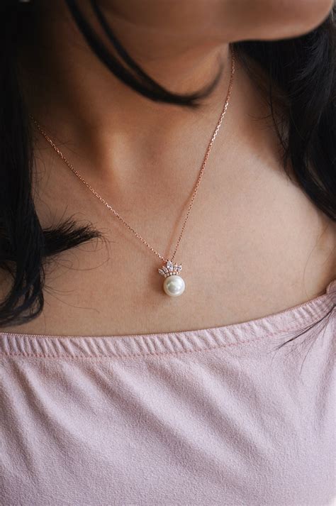 Pearl With A Crown Rose Gold Plated Sterling Silver Pendant With Chain ...