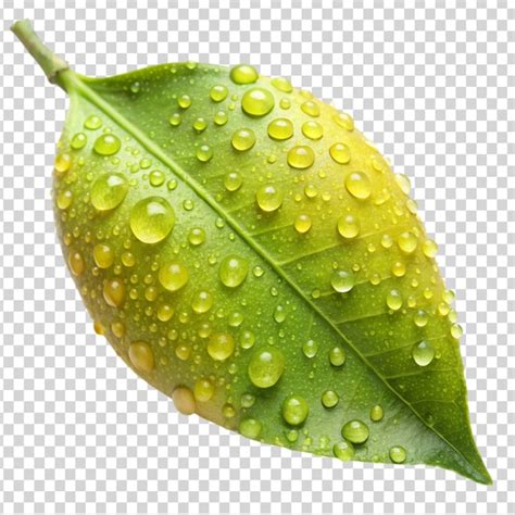 A lemon leaf with water droplets on transparent background | Premium AI ...