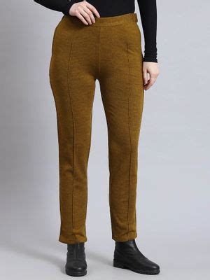 Buy Monte Carlo Women Self Design Mustard Trouser Online