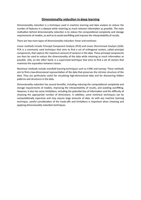 Dimensionality reduction in deep learning - Dimensionality reduction in ...