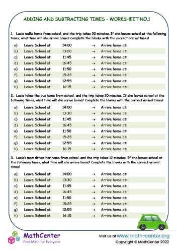 Adding And Subtracting Times - Worksheet No.1 | Worksheets | Math Center