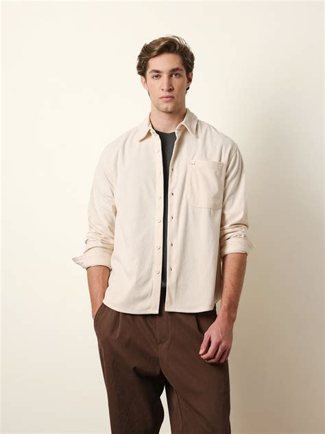 Shop Cream Corduroy Relaxed Fit Textured Overshirt Online. Explore our ...