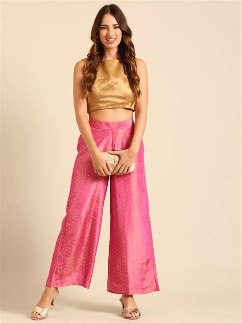 De Moza Women Ethnic Polka Dots Palazzo-Pink