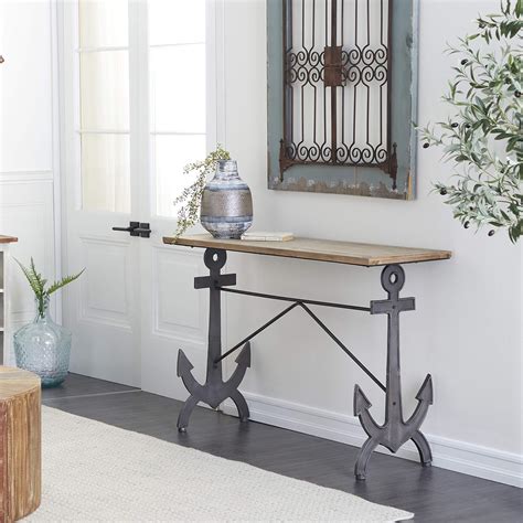 Buy Deco 79 Coastal Metal Rectangle Console Table, 48 x 15 x 31, Brown ...