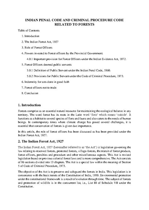 Indian Penal Code & CrPC on Forests: Role of Officers Explained - Studocu