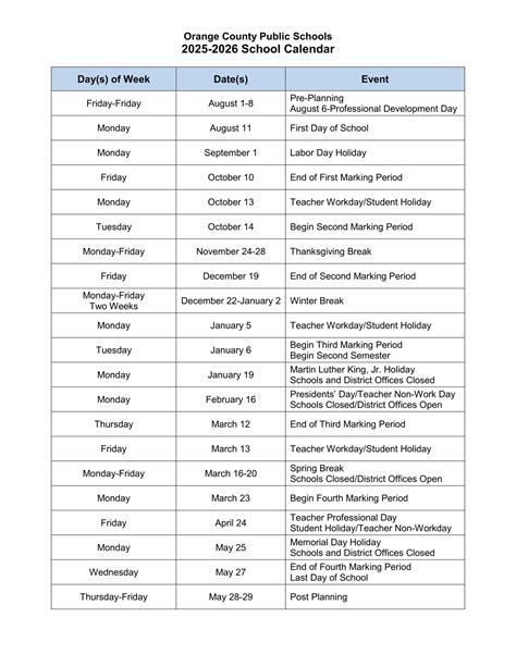 Orange County FL Schools Calendar 25-26 - EduCounty
