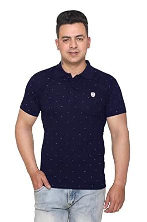 Buy Men Printed Collar Half Sleeve T-Shirt, Color- Blue,Size- at Amazon.in