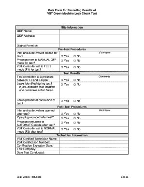 CA GREEN MACHINE Leak Check Test Form - Fill and Sign Printable ...