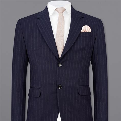 Mirage Navy Blue Stripes Premium Terry-Rayon Single-Breasted-Blazers ...