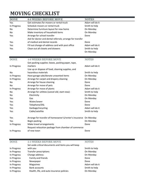 Free Printable Moving Checklists