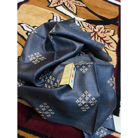 Silkmark Certifiied Pure Tussar Silk Embroidered Handloom Pearl Blue ...