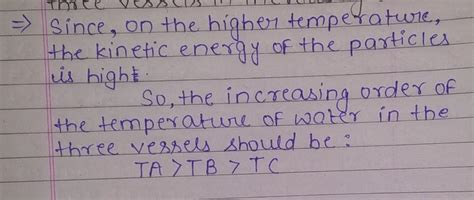 The kinetic energy of particles of water in three vessels A, B, and C ...