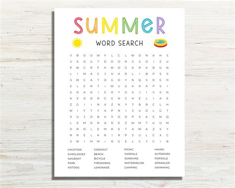Summer Word Search, Printable Summertime Games, Fun Summer Activity for ...