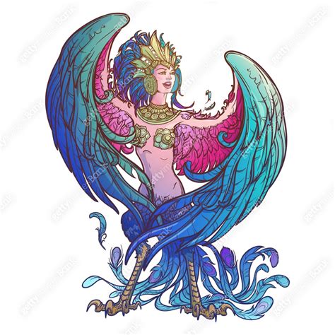 Sirin - half-woman half-bird in Russian myths and fairy tales. Singing ...