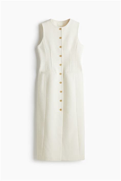 Long button-front bouclé dress - Cream - Ladies | H&M IN