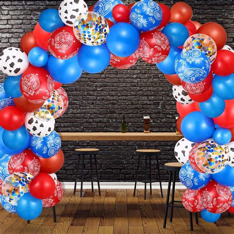 Buy 130 Pieces Western Cow Boy Balloon Arch Garland Blue Red Cowboy ...