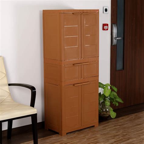 Cello Novelty Triplex Plastic Cupboard with 4 shelves(Sandalwood Brown ...