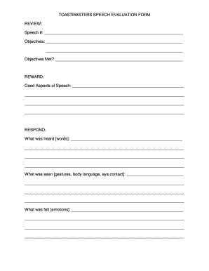 Toastmasters Speech Evaluation Form - Blank Fillable Template | Fill ...