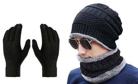 Buy Gajraj Winter Knit Beanie Cap Hat Neck Warmer Casual Style Scarf ...