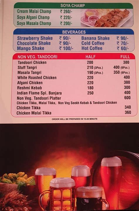 Menu at Indian Flames, Jagraon, indian Flames
