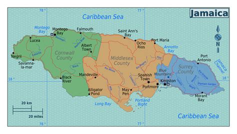 Large regions map of Jamaica | Jamaica | North America | Mapsland | Maps of the World