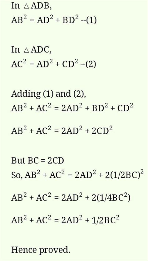 if in ΔABC isAD a median and AE perpendicular BC then prove that AB^2 ...