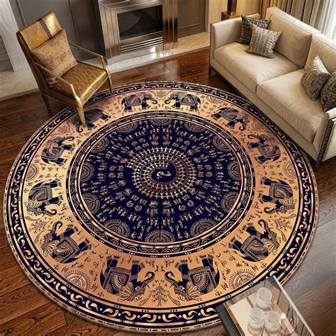 Anti Skid Rugs Non-Slip Round Grand Royal Gold Persian Art Heavy Carpe ...
