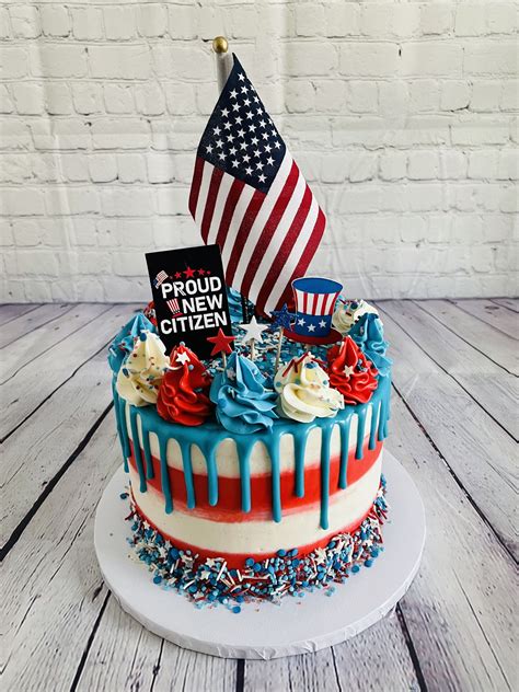 Patriotic American Flag Cake with Blue Icing