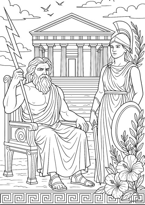 Zeus and Athena in front of the Greek temple - Ancient Greece & Greek ...