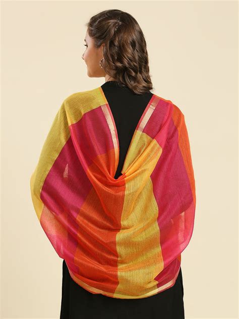 Multicolour Cotton Silk Striped Silk Dupatta – Dupatta Bazaar