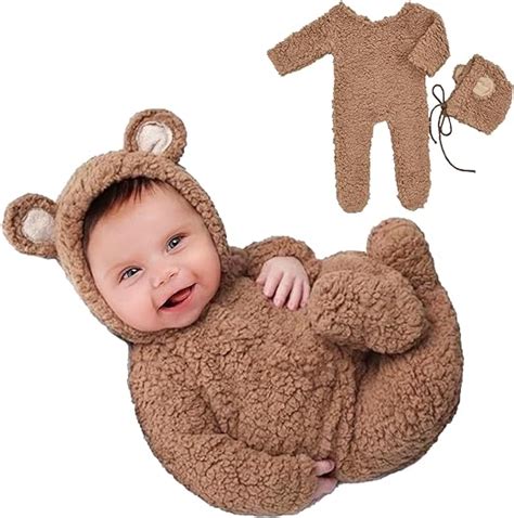 Babymoon Set of 2 | Fleece Suit with Infant Baby Bear Cap Hat | Baby P ...