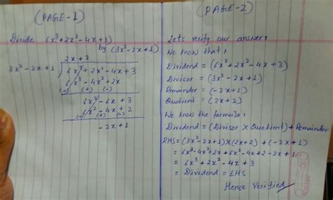Divide 6x3 + 2x2 -4x+3 by 3x2-2x+1 and verify the division algorithm ...