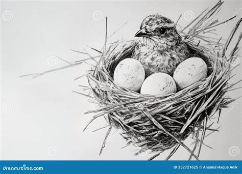 Bird Nest Drawing Pencil Sketch of Bird Eggs in Nest Wildlife Art Stock ...