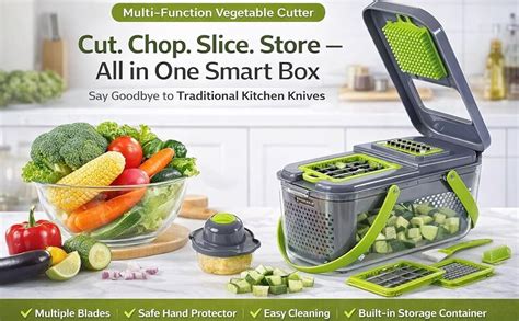 22 in 1 Vegetable Chopper with Container and Interchangeable Blades ...