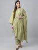 Buy Green Solid Polyester Straight Kurta With Dhoti Pant & Dupatta ...