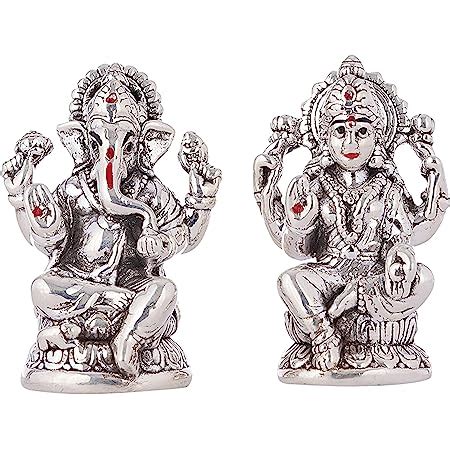 Buy MAA SILVER Pure Silver Goddess Lakshmi/Laxmiji & Lord Ganesh ...