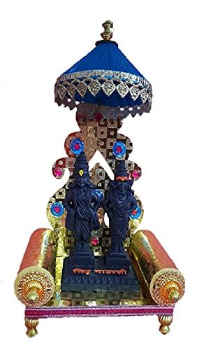 Buy Singhasan Wooden Throne Golden with Vitthal Rukmani Idol (Sky Color ...
