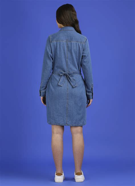 Blue Full Sleeve Shirt Dress | Pepe Jeans India