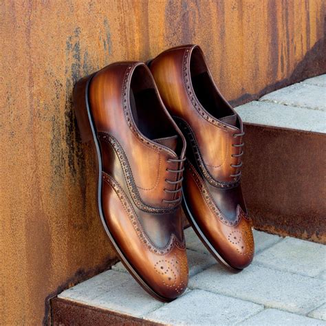 Height Increasing Tan and Brown Leather Binningen Brogue Wingtip Oxfor ...